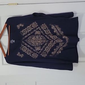 Just My Size Navy Gold Glitter Long Sleeve Shirt